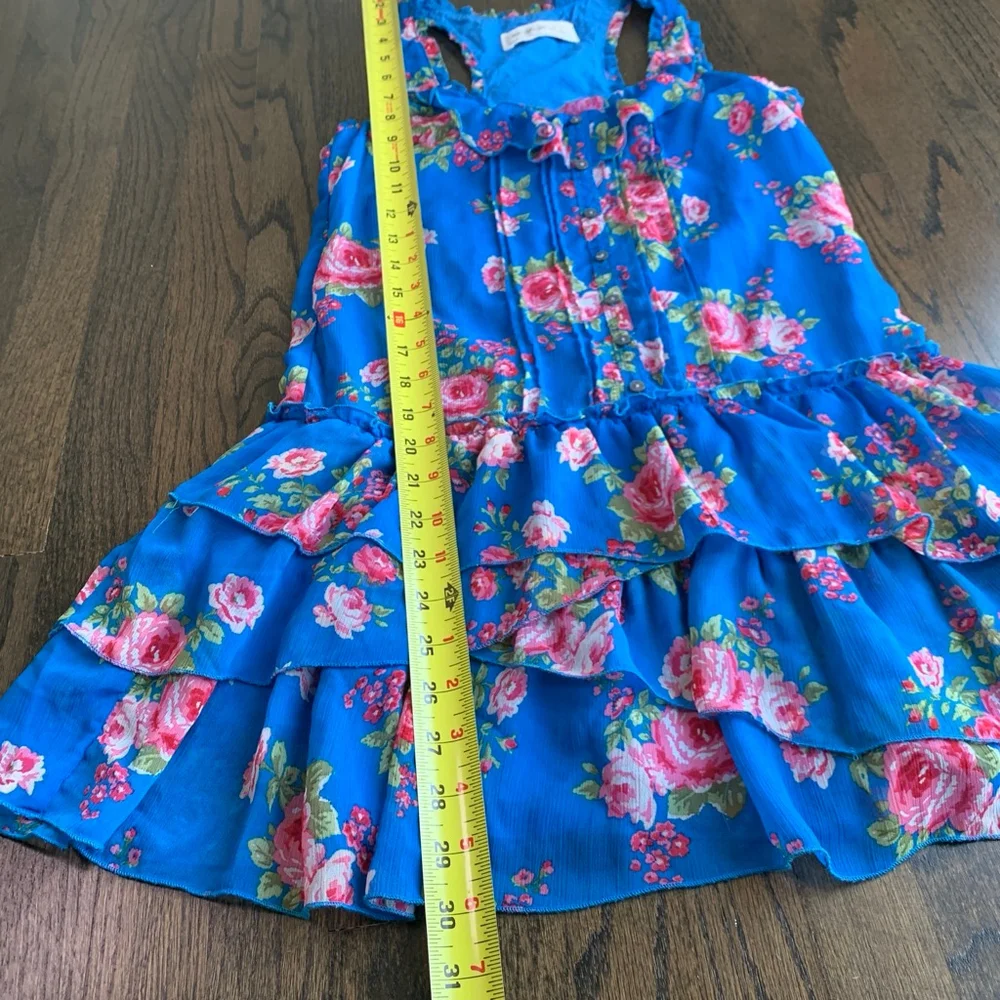 Abercrombie & Fitch Blue Floral Ruffle Tiered Mini Dress Cottagecore Small - Picture 5 of 13